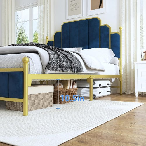16pcs Queen Size Upholstered Bed Frame, Metal Bed Frame with Linen Fabric Headboard, Under Bed Storage, No Box Spring Required (Pallet) 16pcs Queen Size Upholstered Bed Frame, Metal Bed Frame with Linen Fabric Headboard, Under Bed Storage, No Box Spring Required (Pallet)